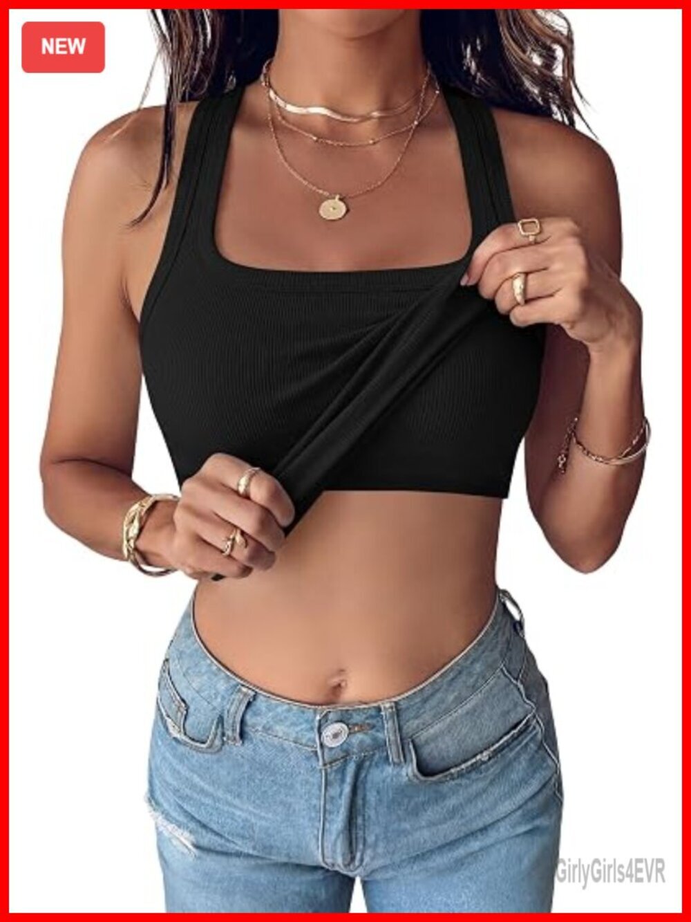 Women's Ribbed Tank Top with Built in Bra Square Neck Racerback Sleeveless